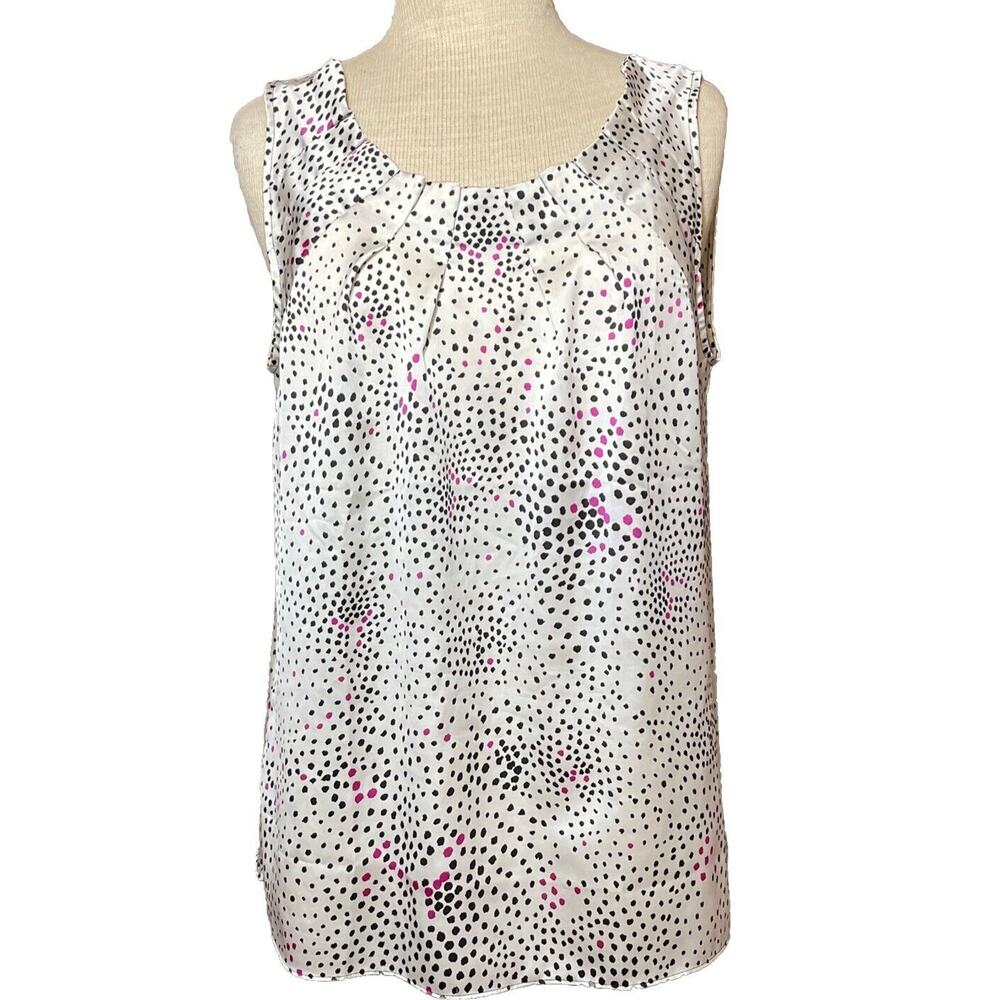ANN TAYLOR Women’s Size L Polyester Blouse Tank White Black Fuschia